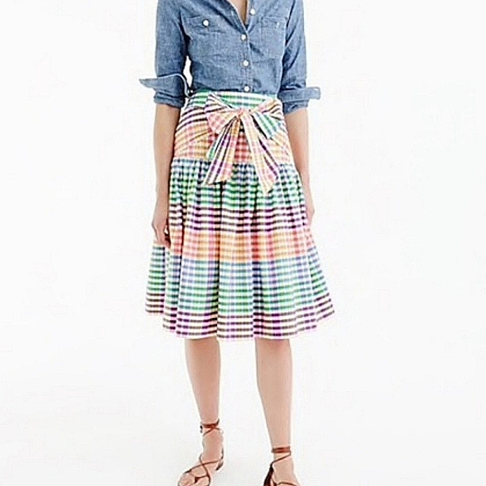 J.crew Rainbow plaid bow skirt
